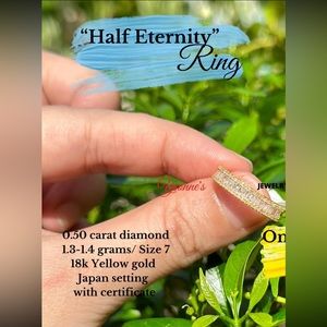 0.50 carat diamond
1.3-1.4 grams/ Size 7
18k Yellow gold
Japan setting with cert